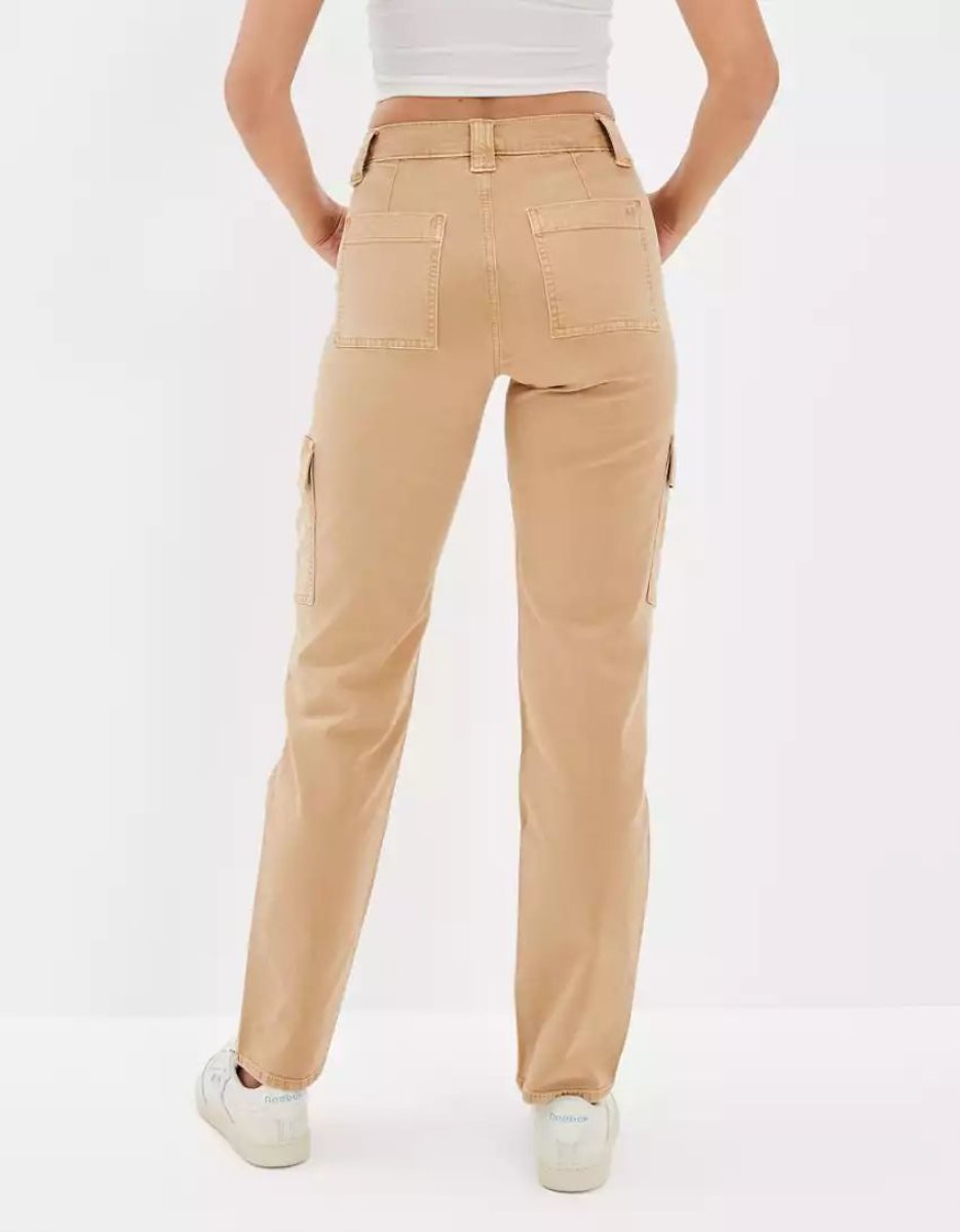 Jean American Eagle AE Stretch Cargo Droit Pant Kaki Femme | SLM-41673305